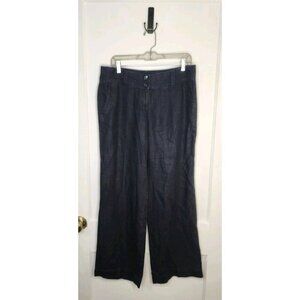 Michael Kors Women Wide Leg Chambray Pants 100% Linen Navy Blue Sz 10 Sailor